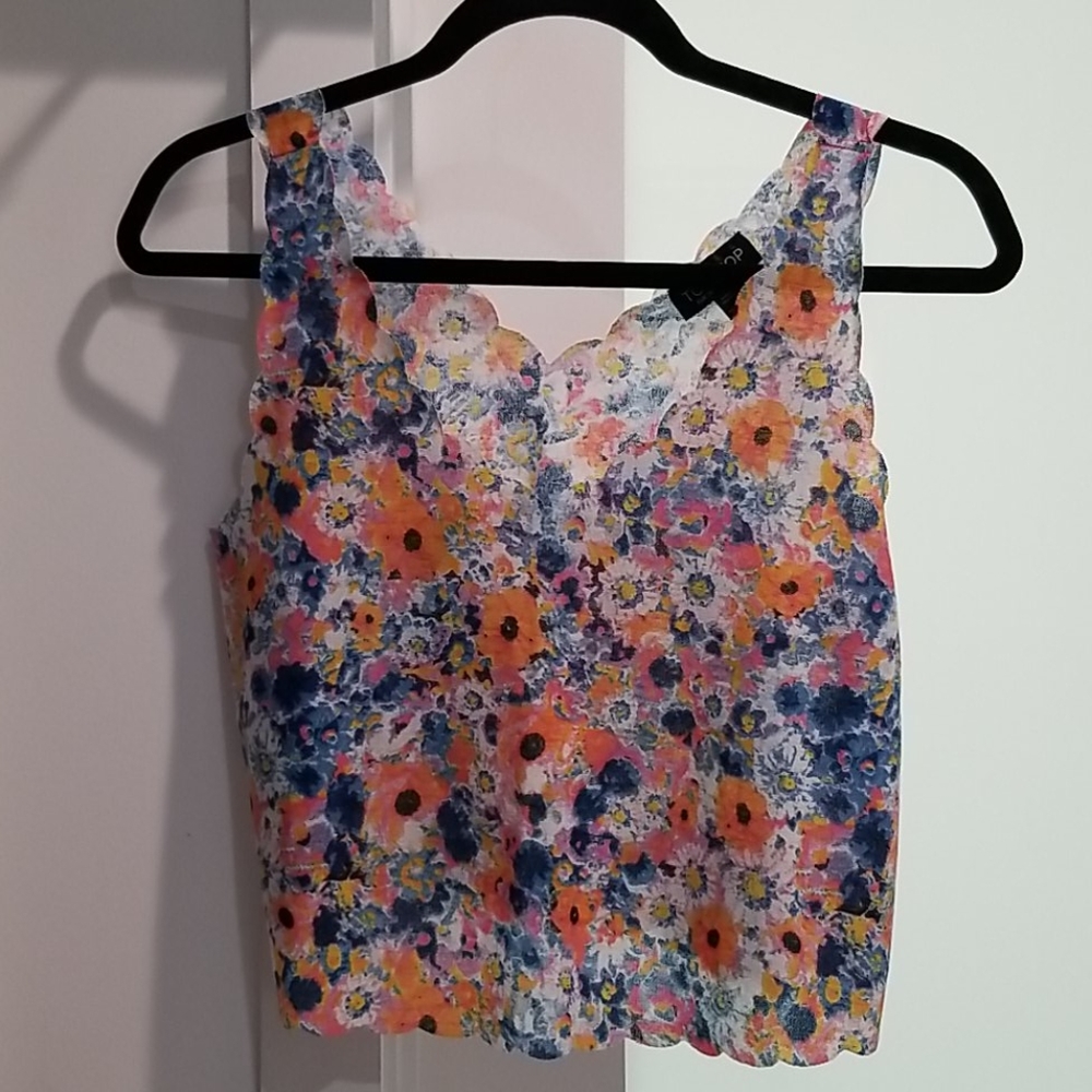Topshop Scalloped Floral Crop Top